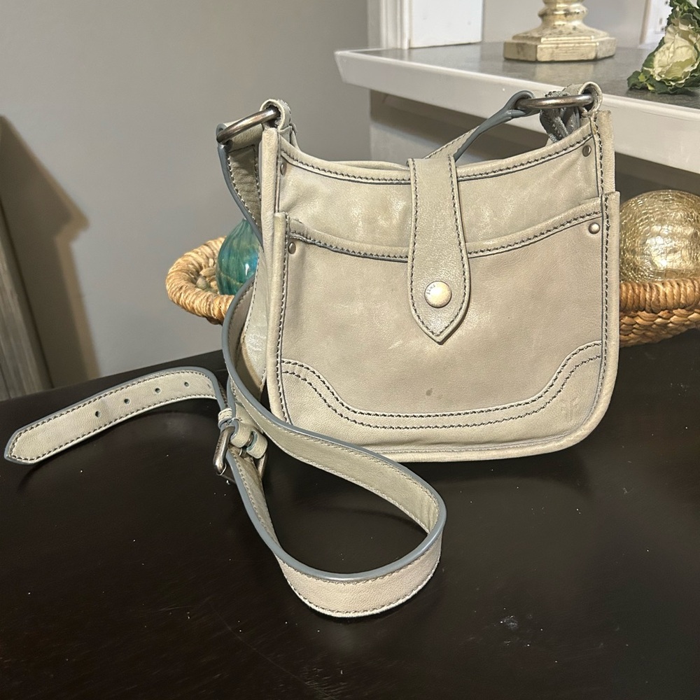 FRYE Madison North South Leather Mini Crossbody Bag Light Gray